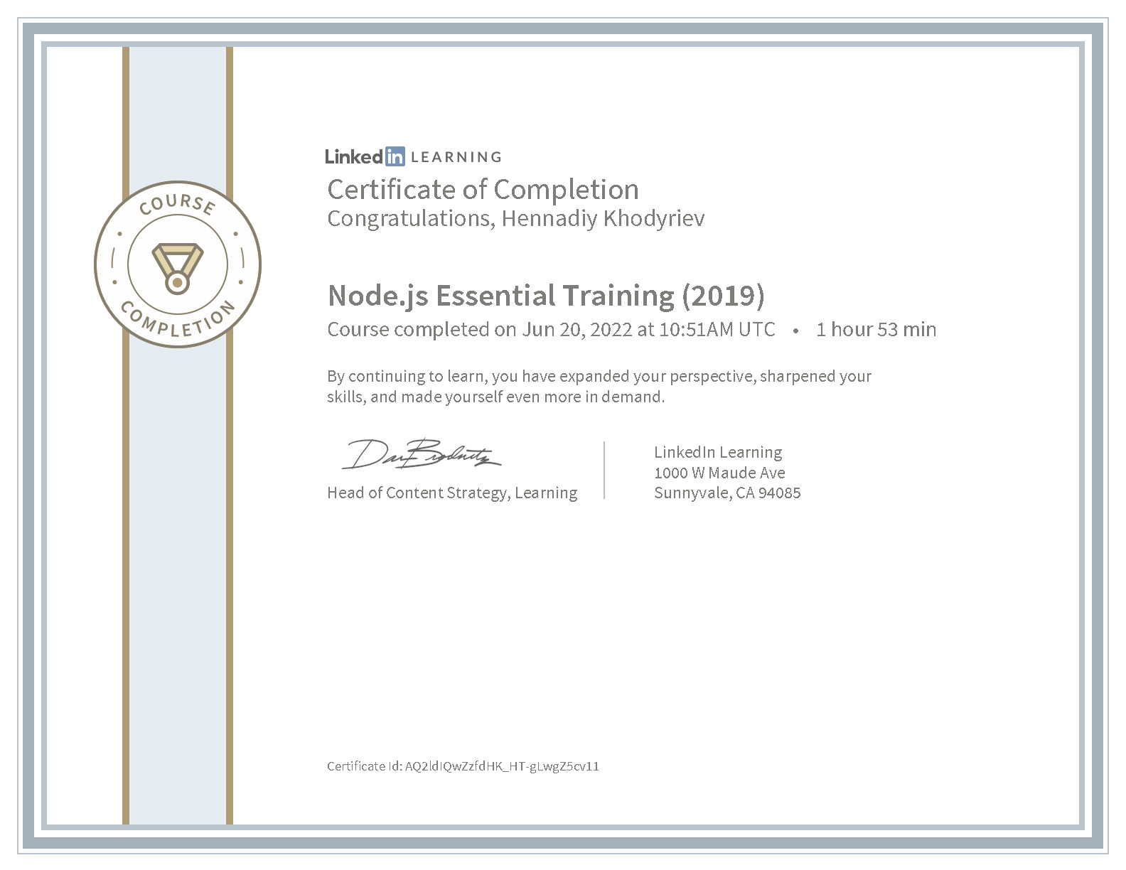  Essential Training certificat